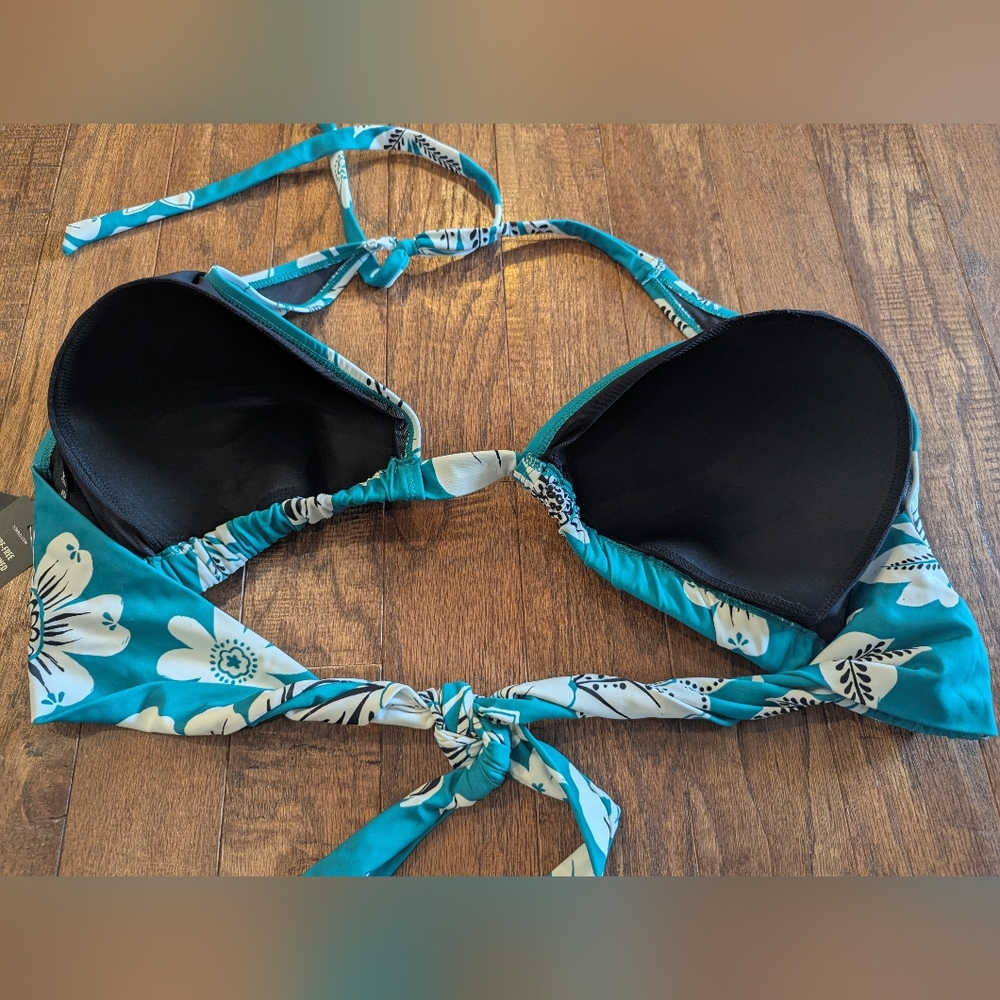 Torrid String Bikini Tie Side Cheeky Bottom 4x & Wire Free Halter 3x Floral Teal - Picture 9 of 15